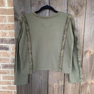 Moon River Green Fringe Detail Pullover Small